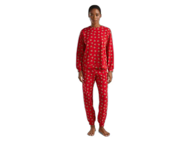 Benetton Set Pigiama Donna Manica Lunga Cotone Taglia L Fantasia