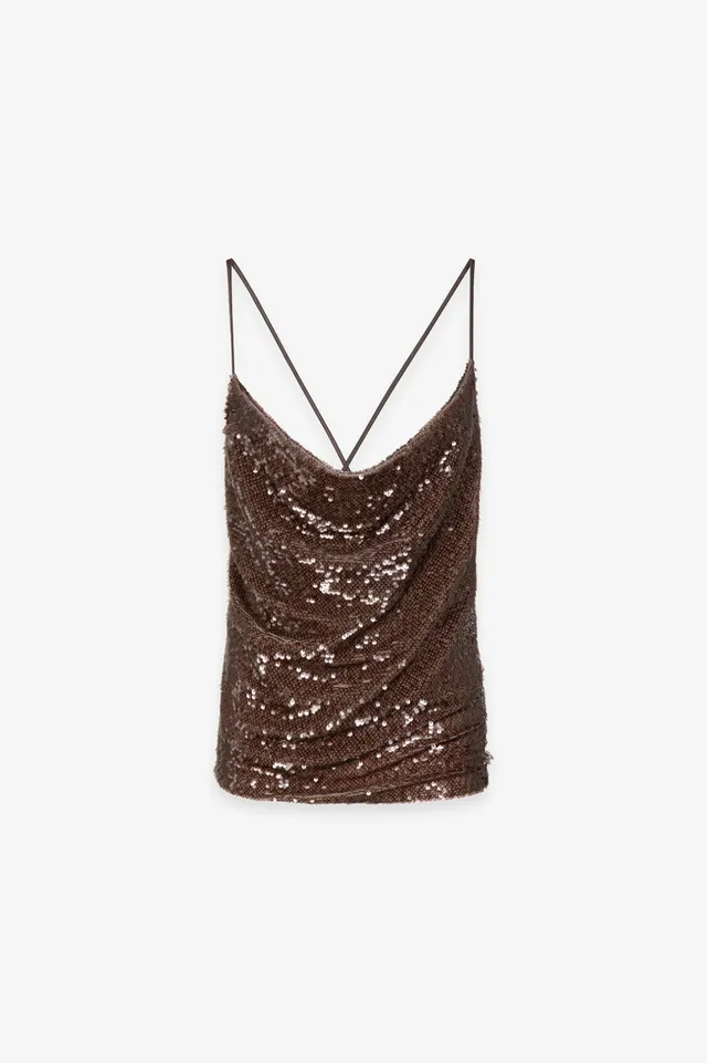 Gaelle Paris GAABW09868 top paillettes moka slim