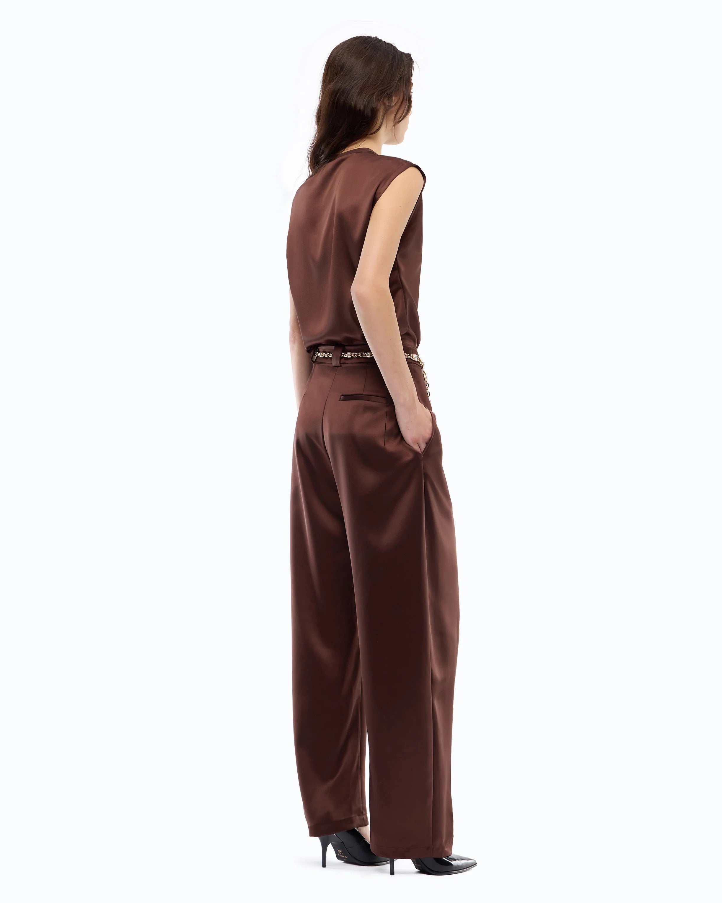 PINKO 105570-A3GB pantalone satin cioccolato dritto