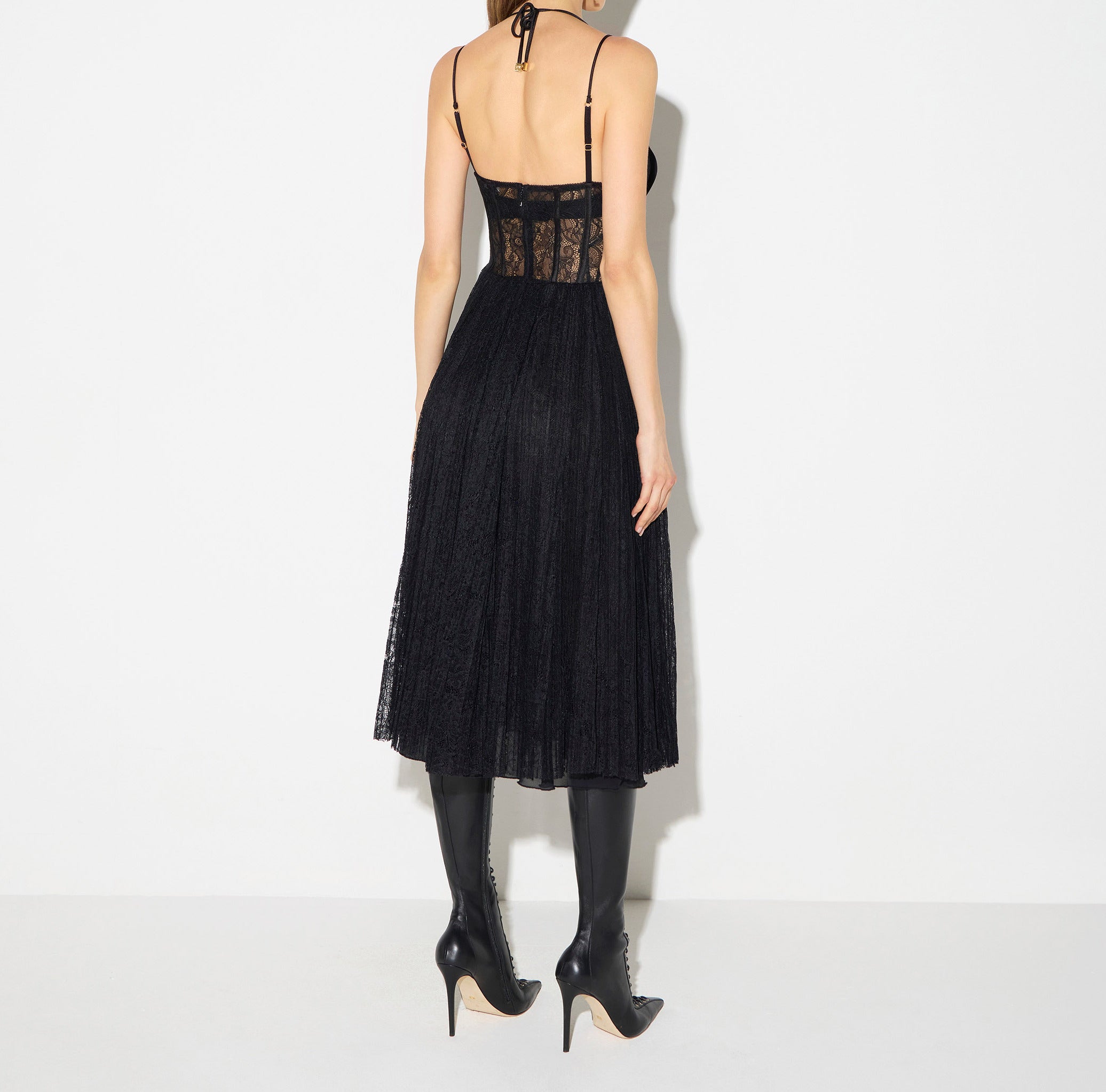 Elisabetta Franchi AB97266E2 abito midi nero pizzo floreale