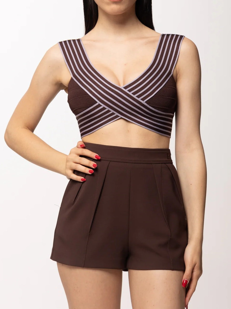 Elisabetta Franchi TK44S61E2 top donna cacao lilla righe