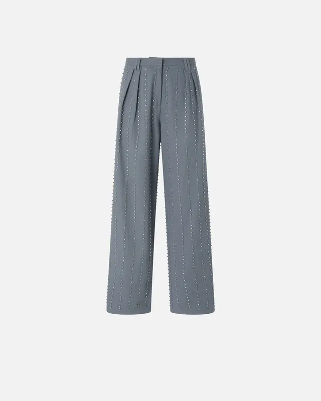 Pinko 106239 A324 Penny Pantalone Donna Grigio Righe Strass