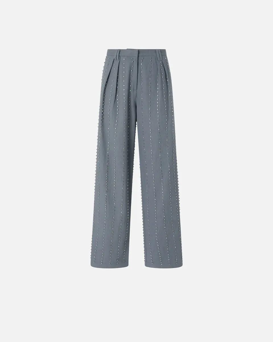 Pinko 106239 A324 Penny Pantalone Donna Grigio Righe Strass