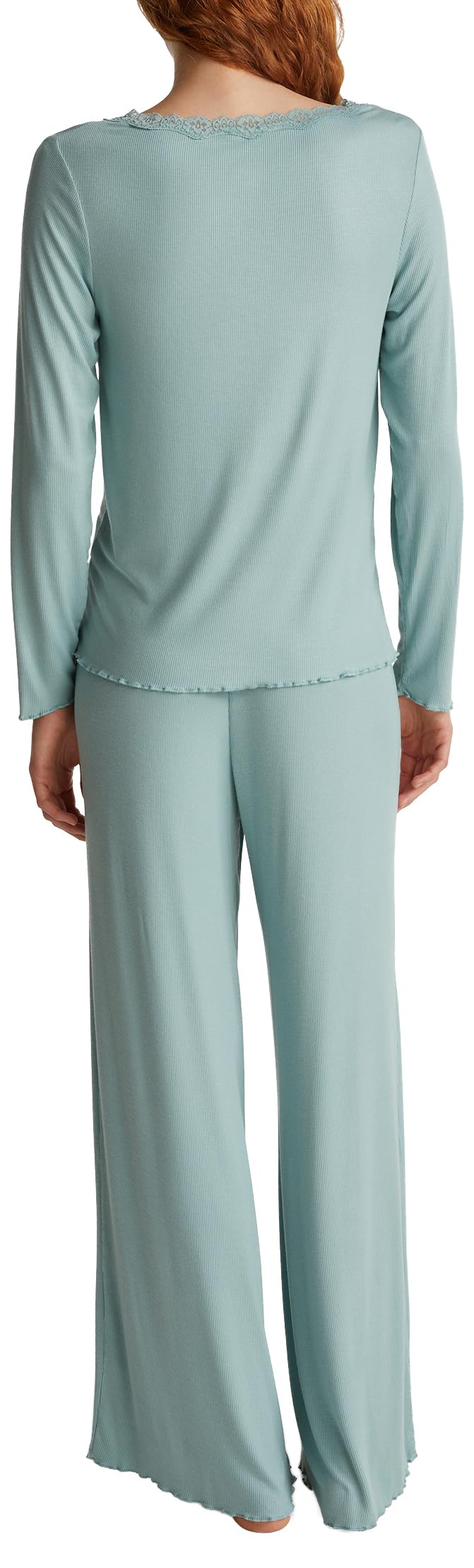 Benetton 3p2y3p03y Pigiama Donna M Verde costina pizzo