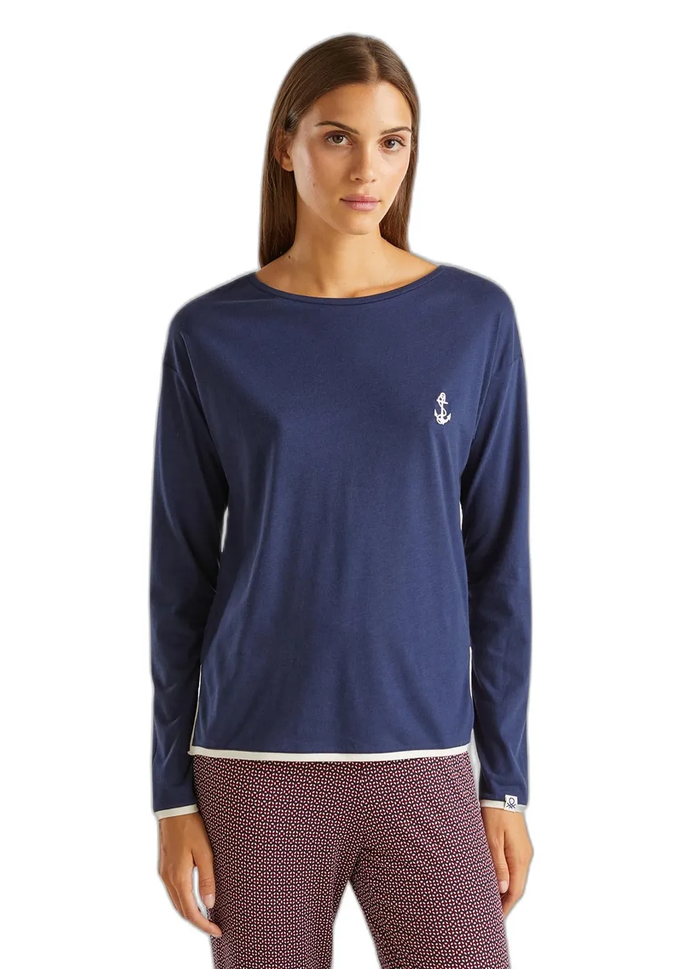 Benetton 3Y5E3M063 Maglia Pigiama Donna L Blu