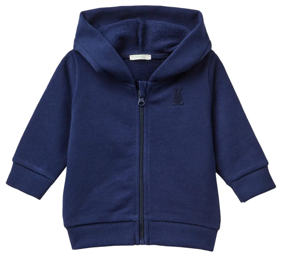 Benetton Felpa zip cappuccio orecchie logo coniglietto
