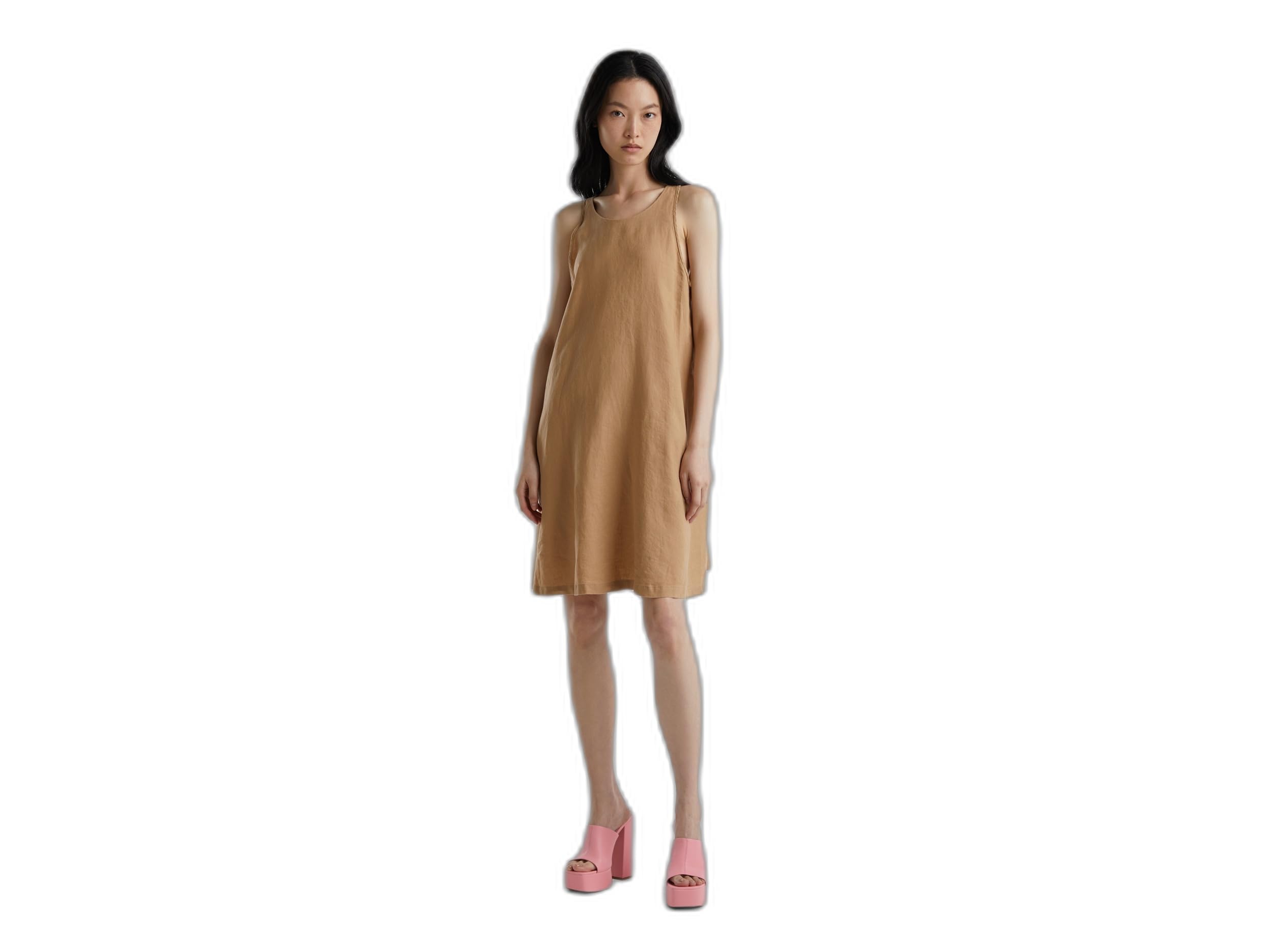 Benetton Vestito Donna Lino Svasato Tasche