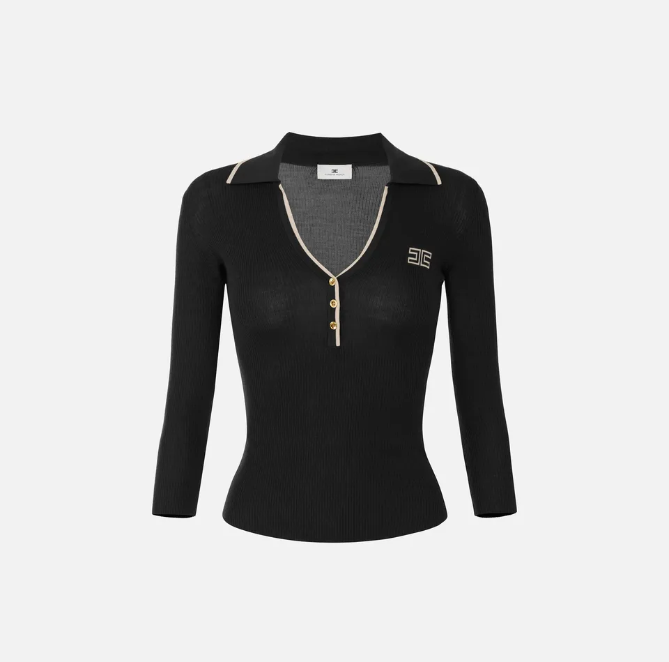 Elisabetta Franchi Polo Maglia Donna Nero Burro