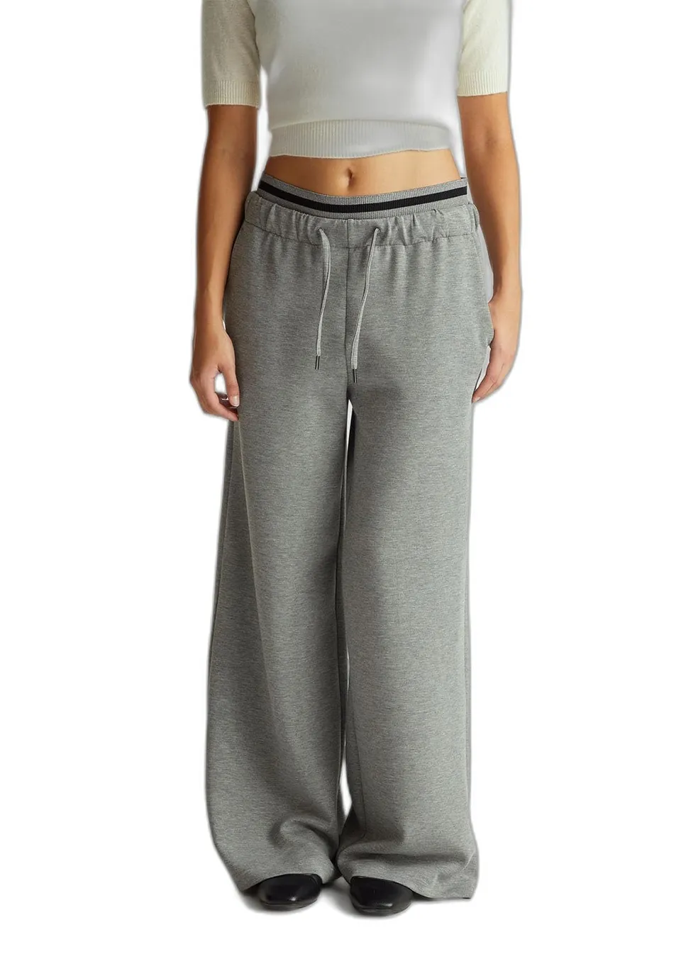 Benetton Pantaloni Donna Wide Leg Modal Grigio S