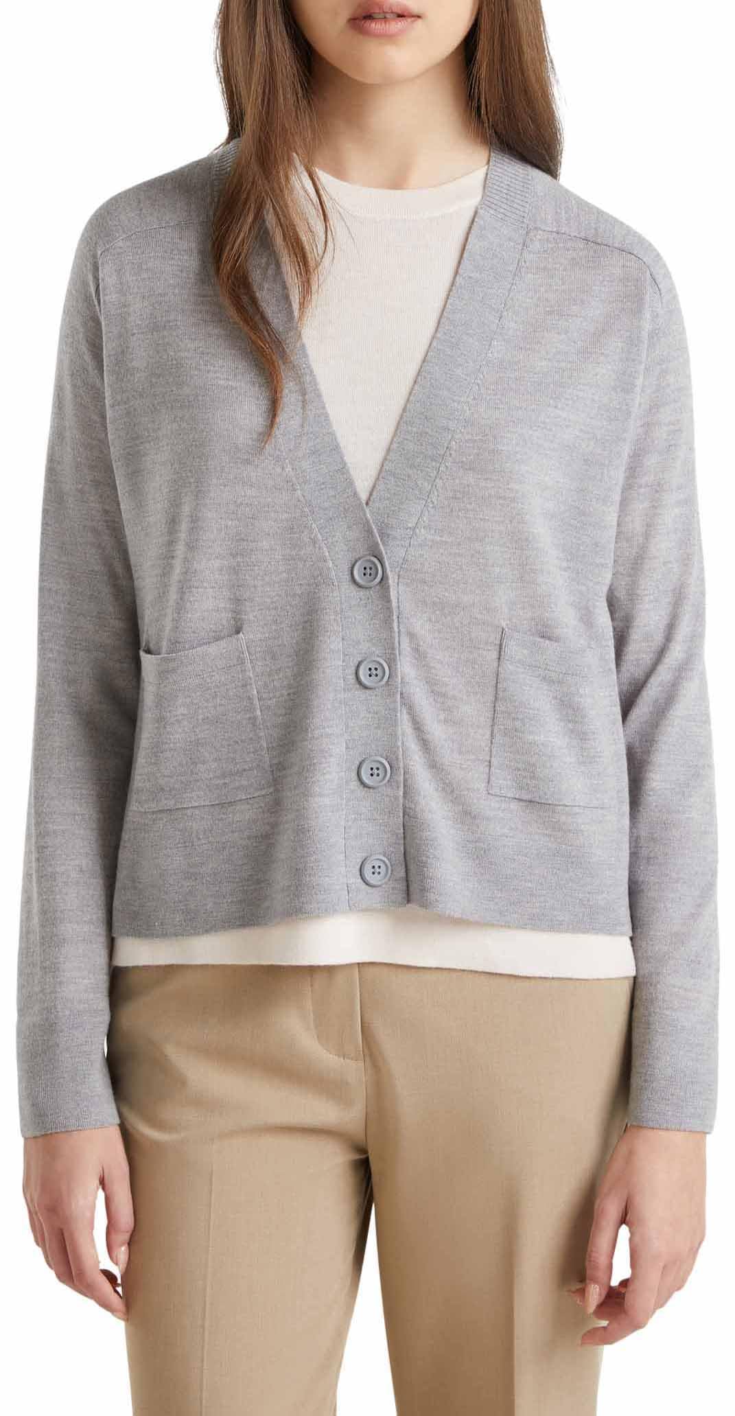 Benetton Maglieria Cardigan M/L Lana Merino Extra Fine Tasche