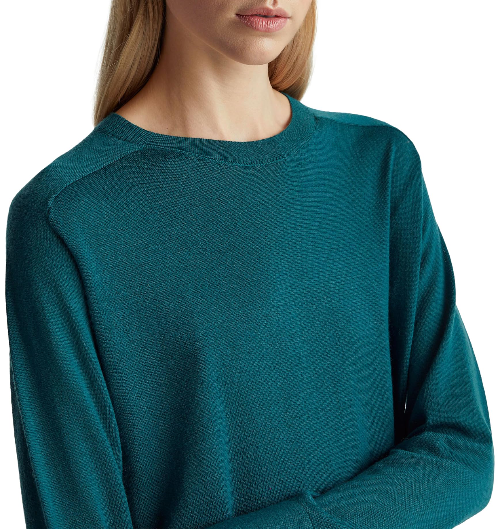 Benetton Maglia Lana Merino Donna Verde Girocollo