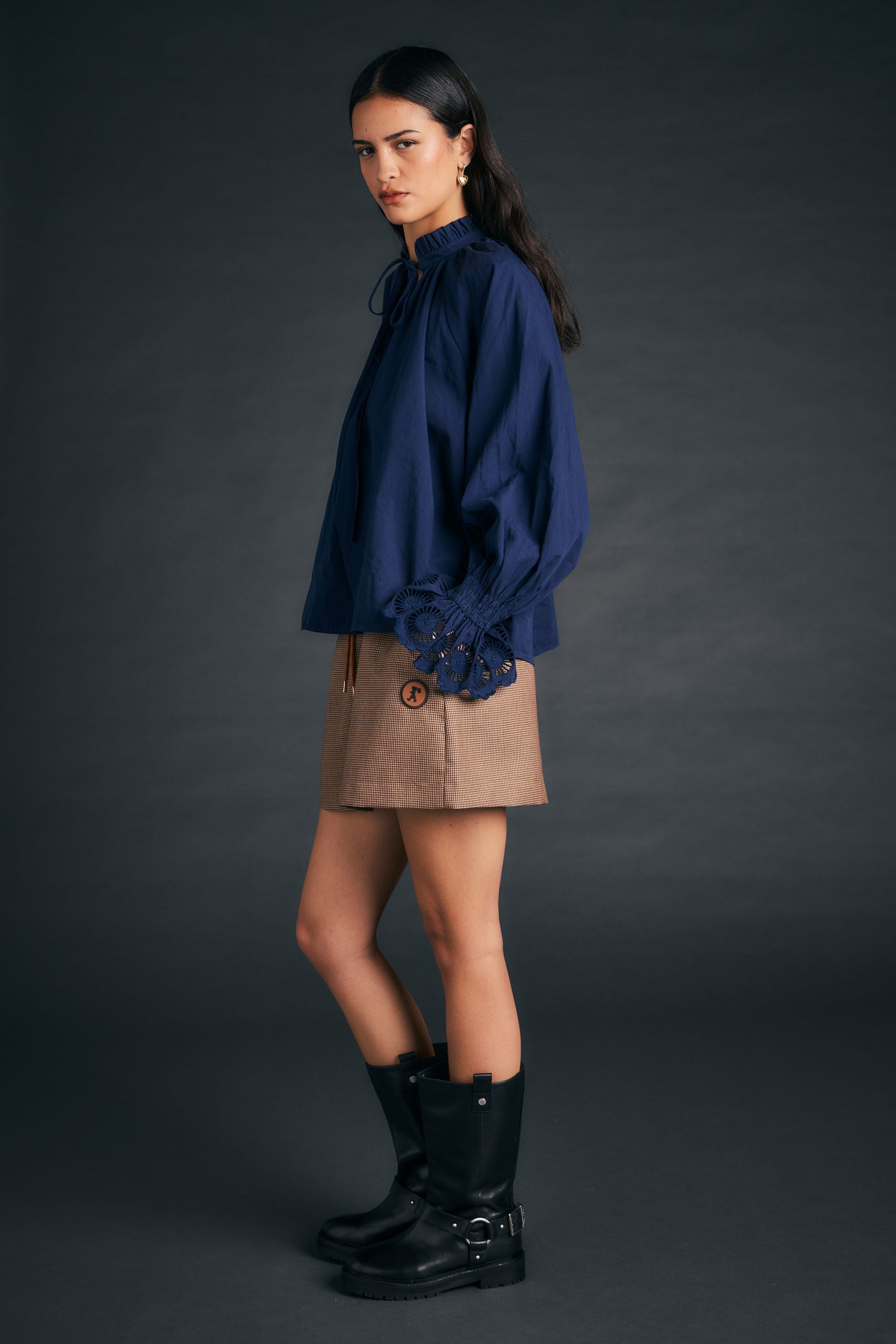 Karen Walker Ivy Blouse blusa navy cotone