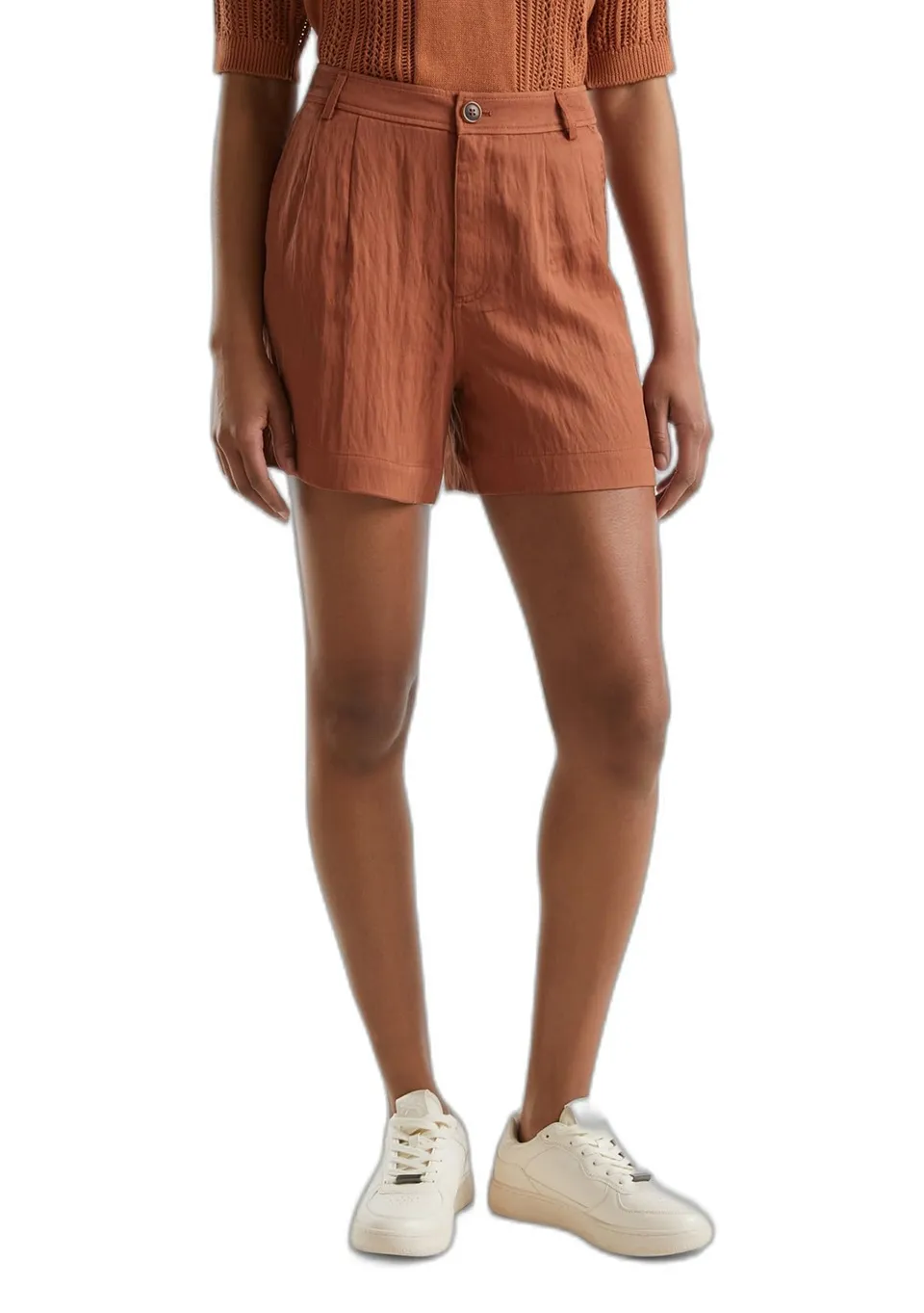Benetton pantaloncini donna viscosa marrone vita alta