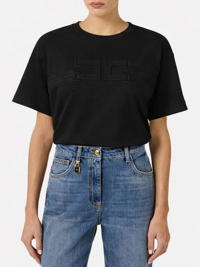 Elisabetta Franchi MA66P61E2 T-Shirt Jersey Nera Logo