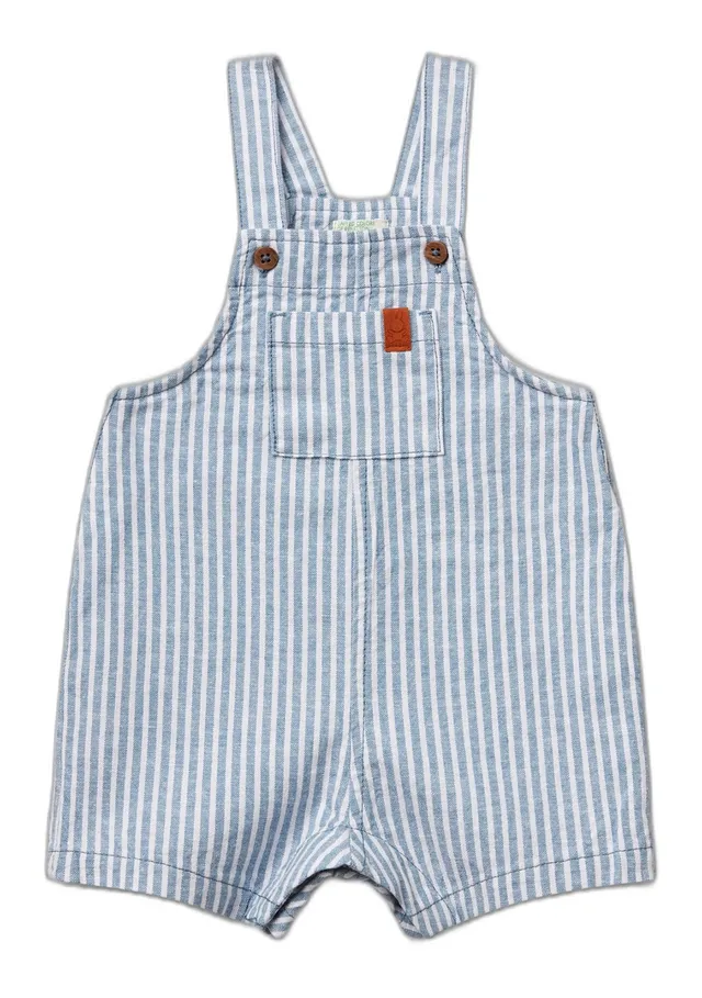 Benetton Salopette Bimbi 12 Mesi Misto Lino Rigato Tasche