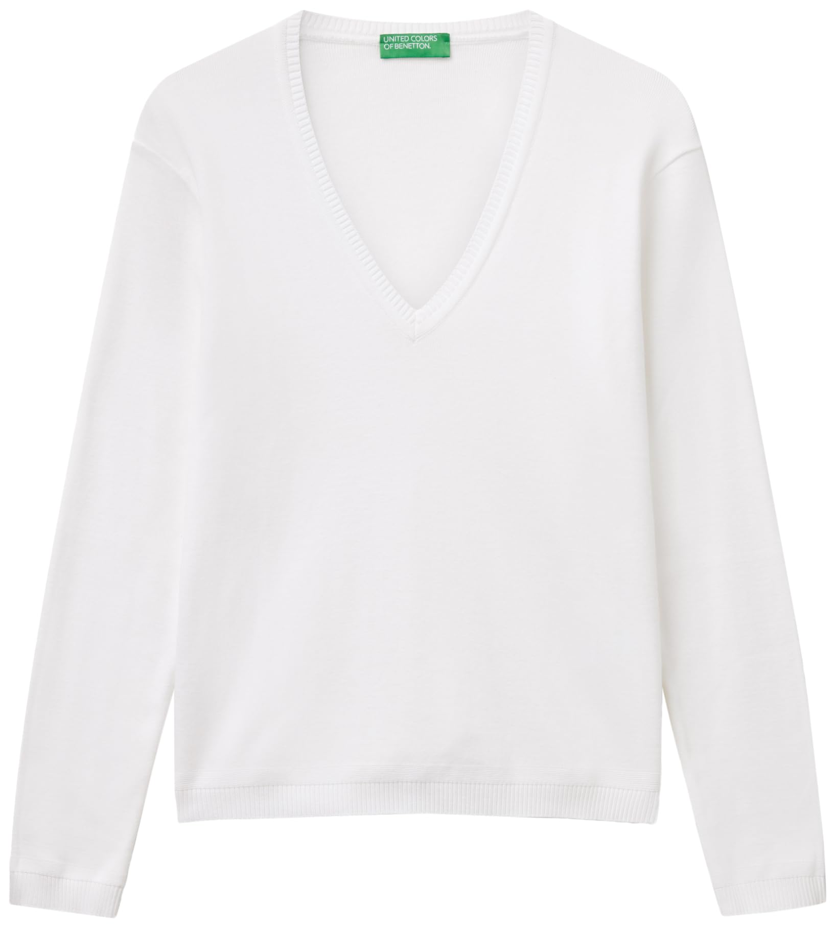 Benetton 1091d4625 Maglione Donna Bianco Scollo V XXS