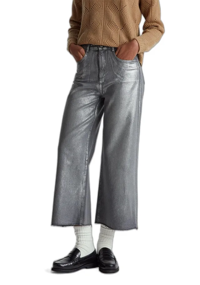 Benetton 48uhde02m jeans donna ampi vita alta laminato
