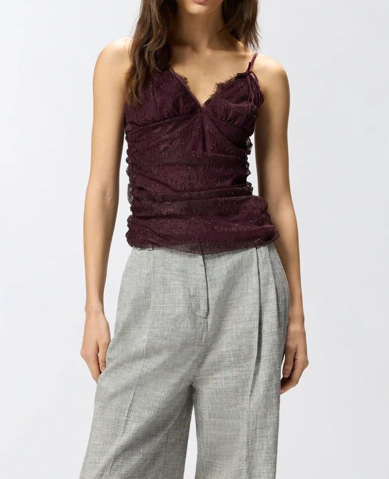 Pinko Fragola 106726 A378 top bordeaux pizzo scollo a V