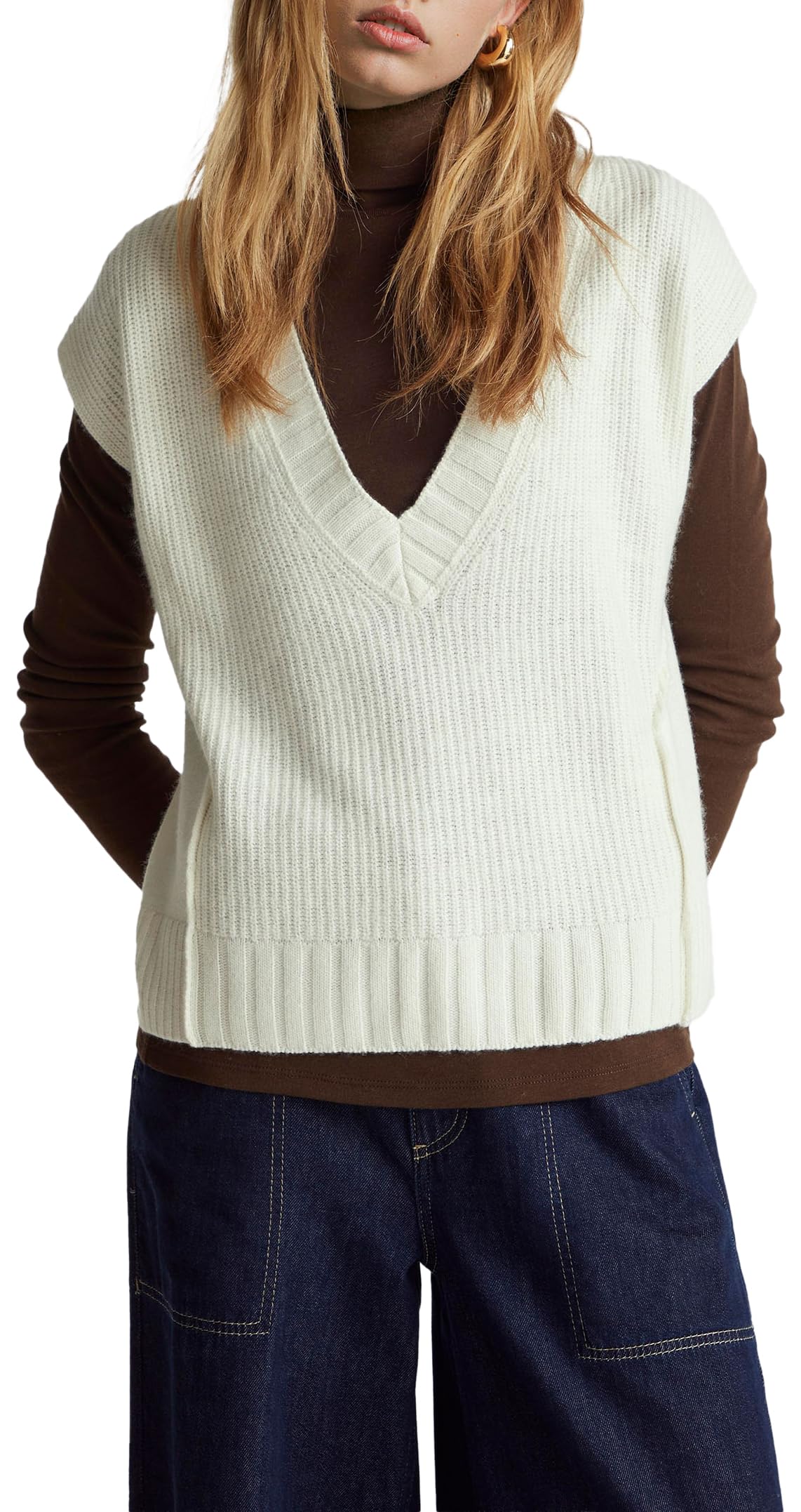 Benetton 126wd4033 gilet scollo V morbido beige