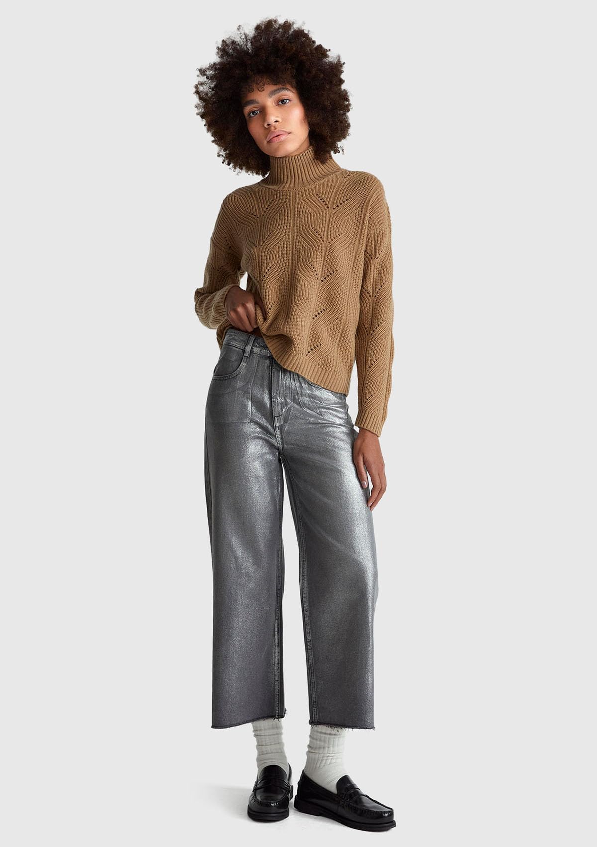 Benetton 48uhde02m jeans donna ampi vita alta laminato