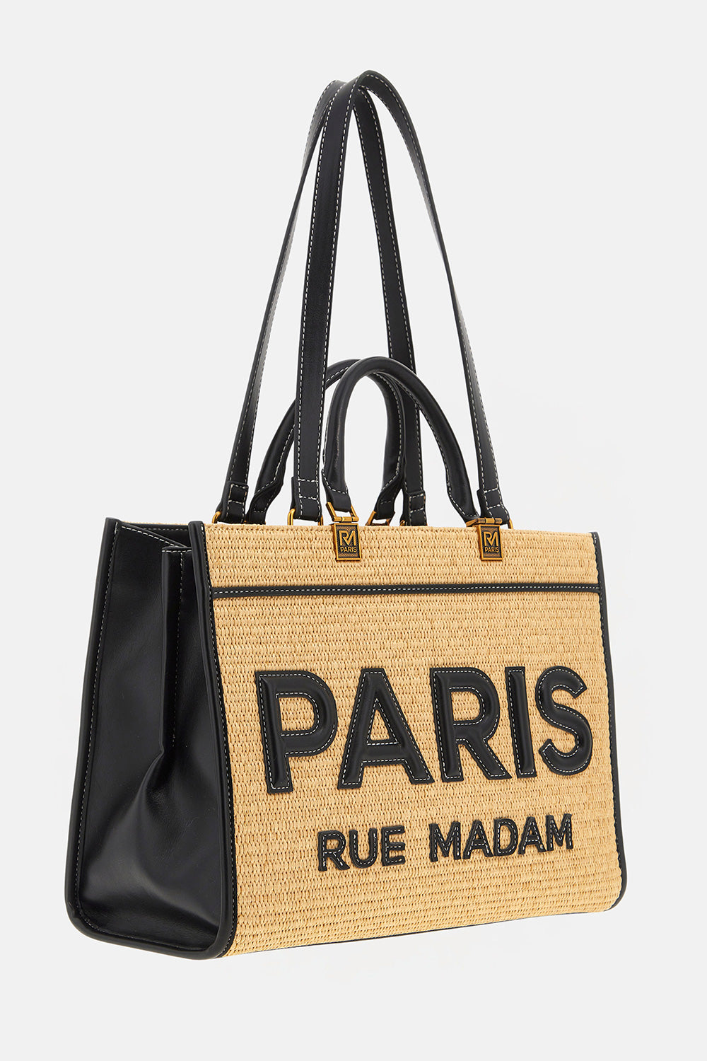 Rue Madam 1533 Iconique Tote Paglia Nera Tracolla