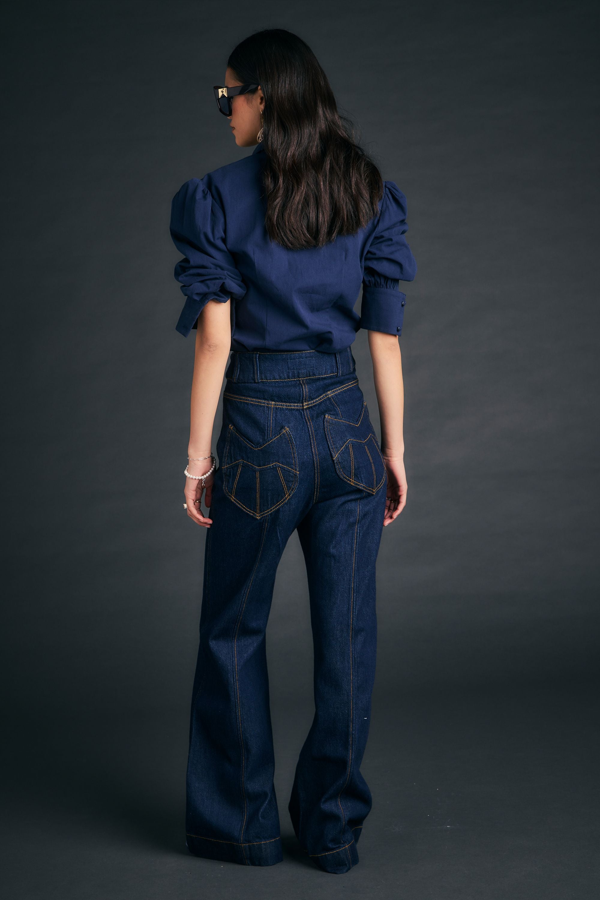 Karen Walker Starboard Jeans Flare Indaco Vita Alta