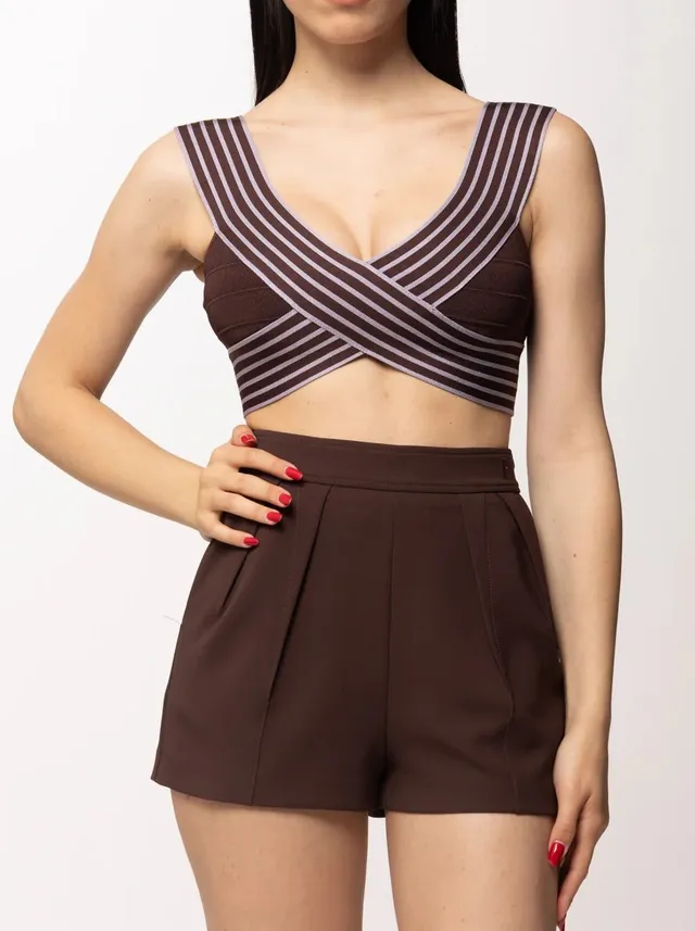 Elisabetta Franchi TK44S61E2 top donna cacao lilla righe