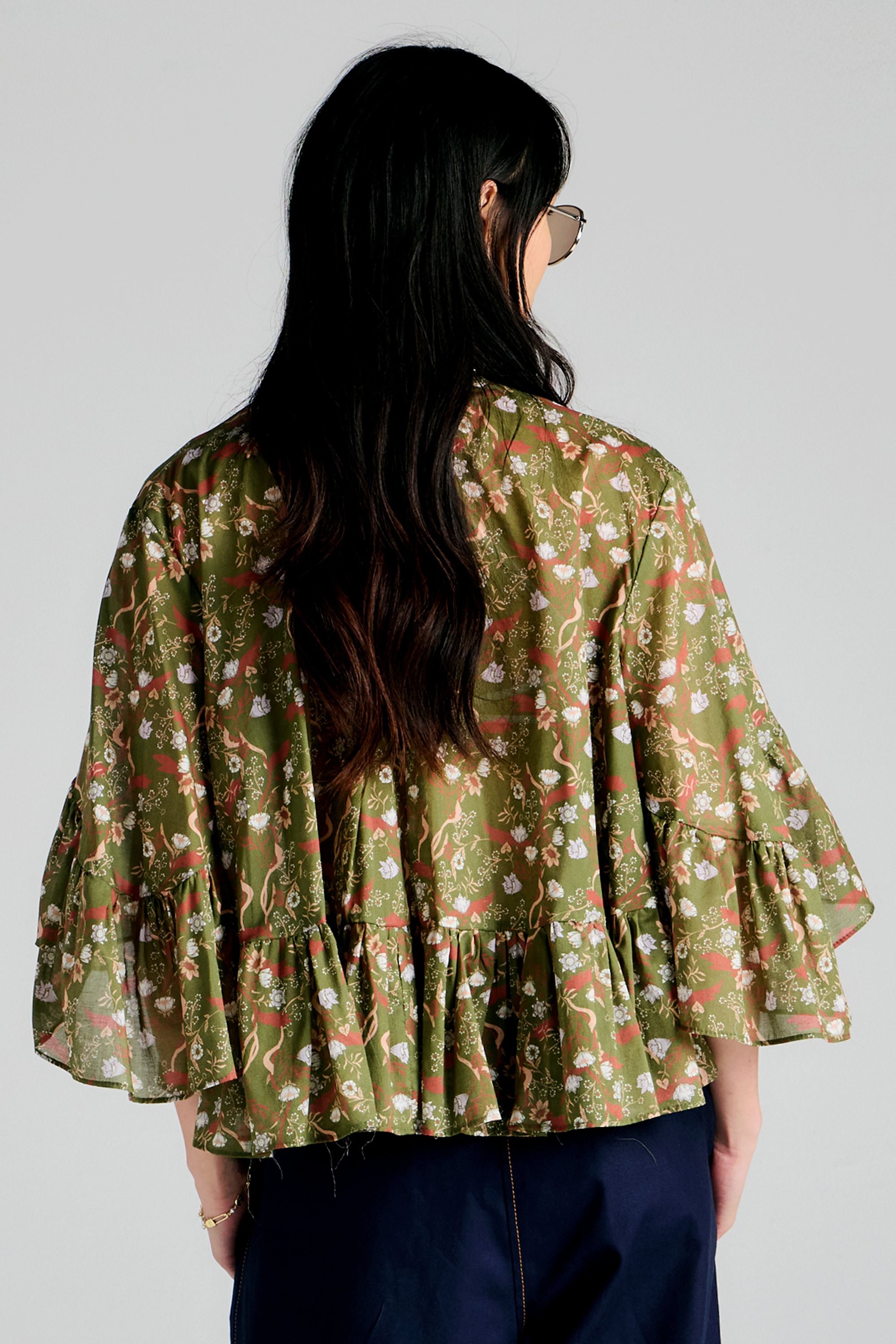 Karen Walker Fleur Blouse camicia Olive Multi voile