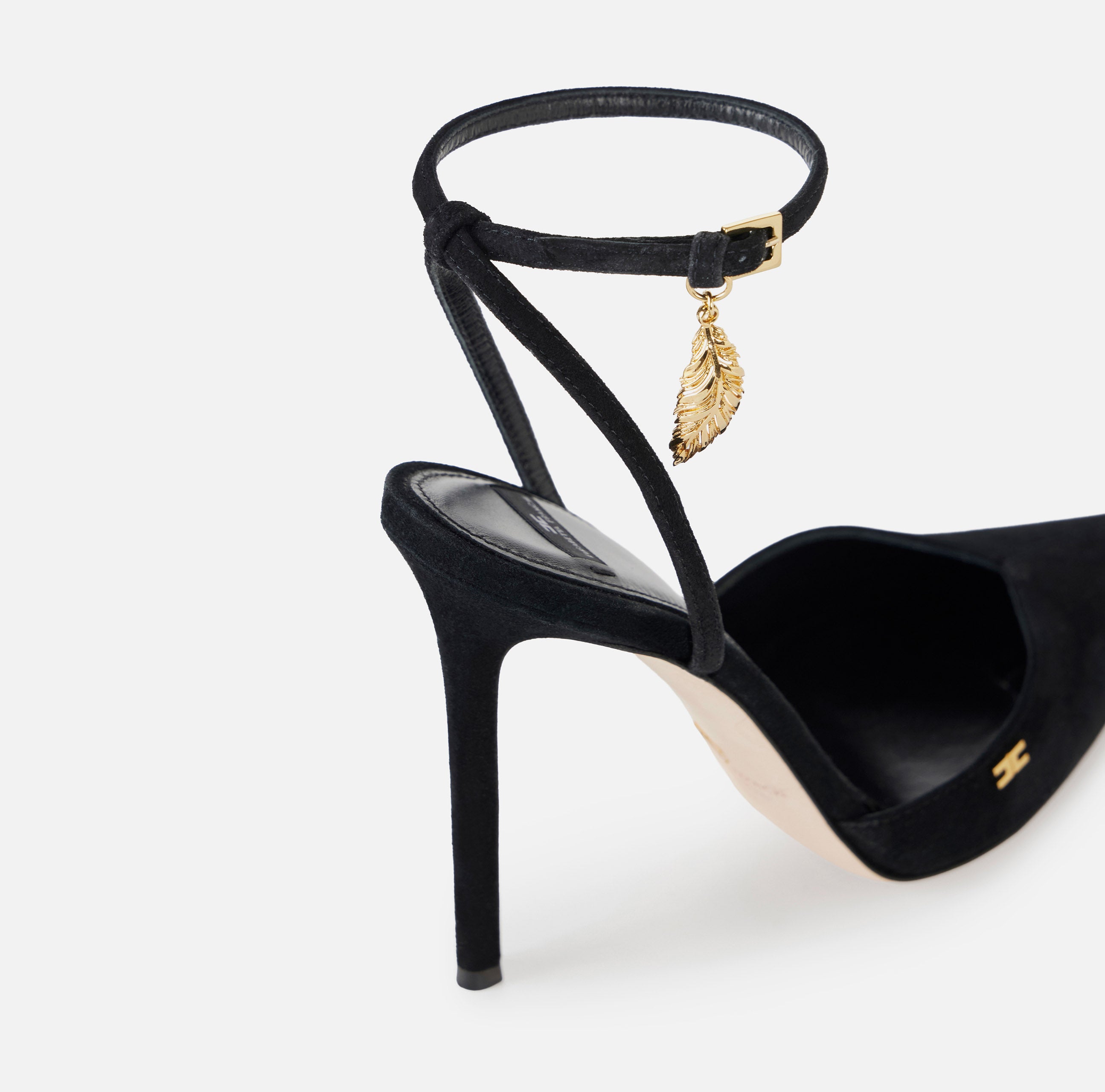 Elisabetta Franchi Piuma SA04L67E2 Sandalo Donna Nero Suede Tacco