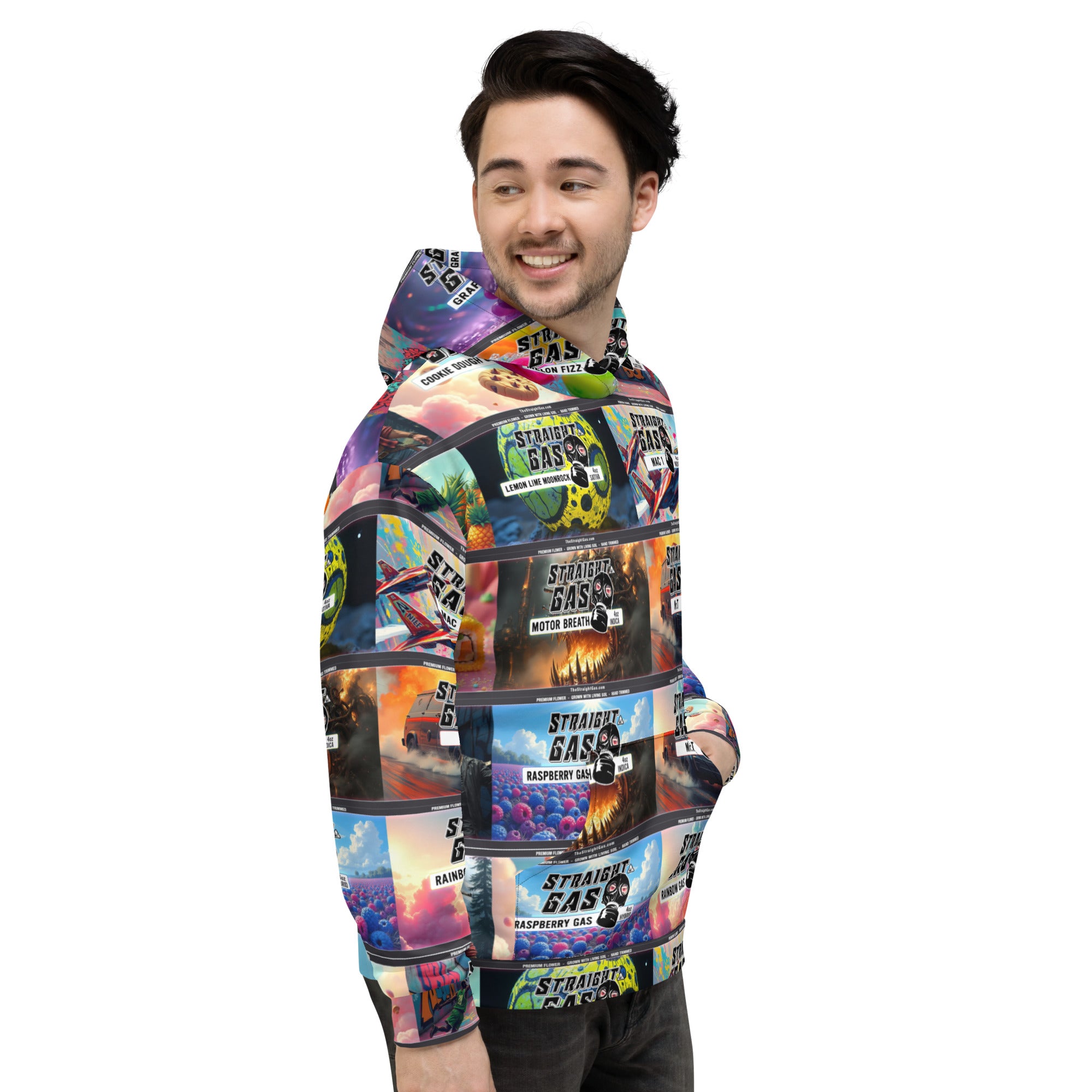 Pure Trash Straight Gas Label Pattern felpa uomo con cappuccio