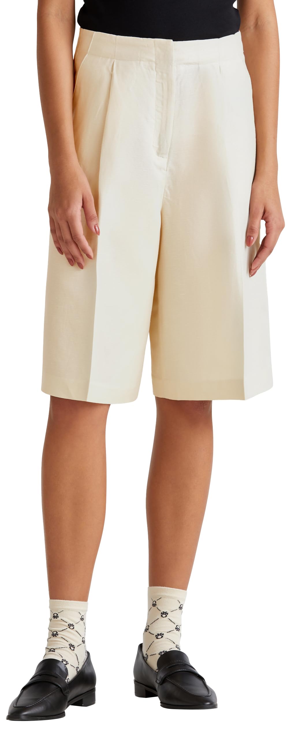 Benetton 45bvd9026 bermuda donna lino beige vita alta