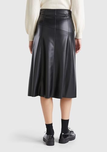 Benetton Gonna Midi Donna 36 Ecopelle Svasata Nera