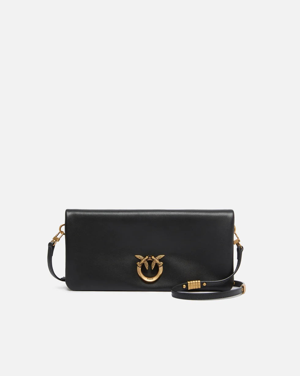 Pinko Love Click Soft borsa donna nero pelle oro antico