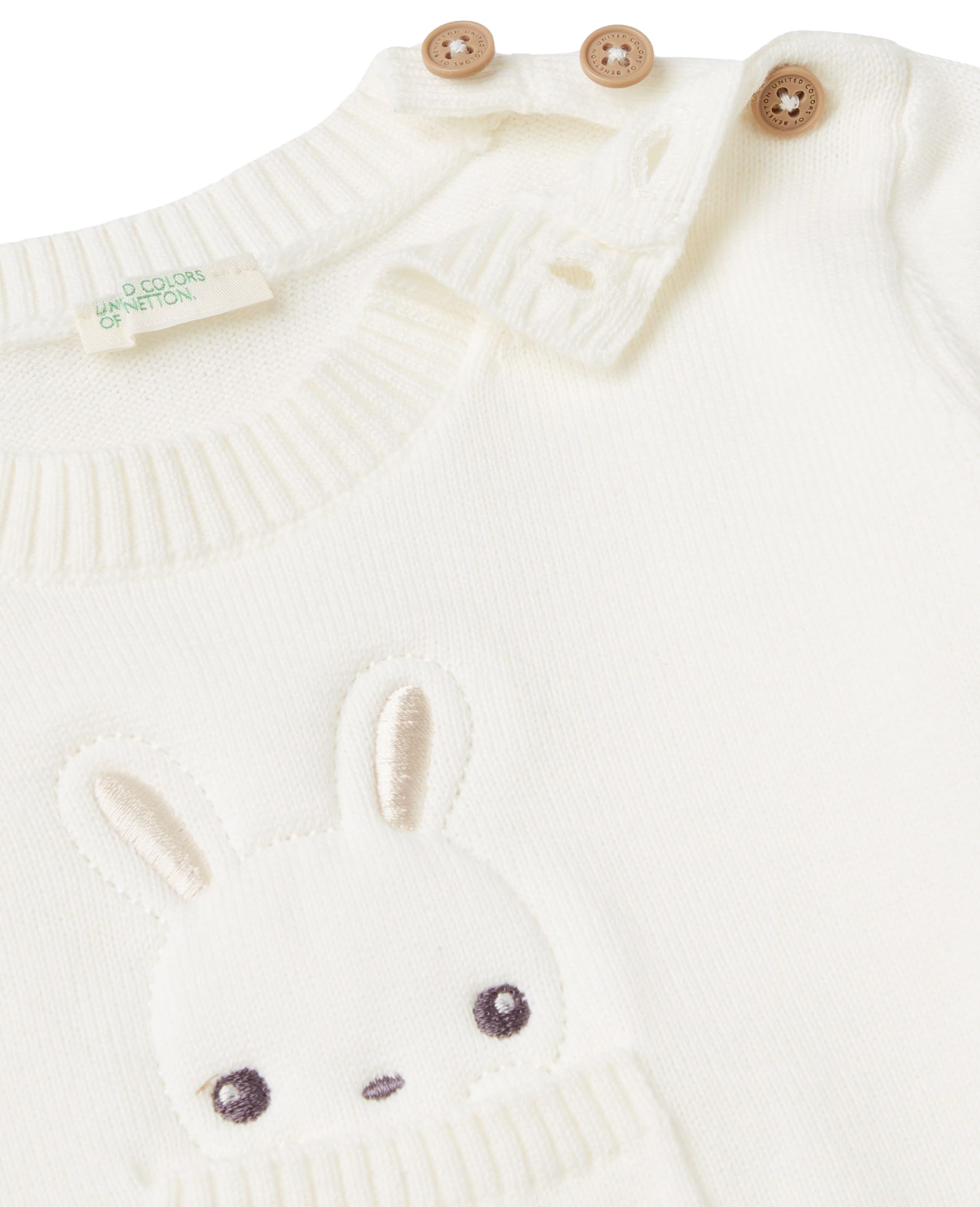 Benetton Maglione Neonato 56 Girocollo con Coniglietto