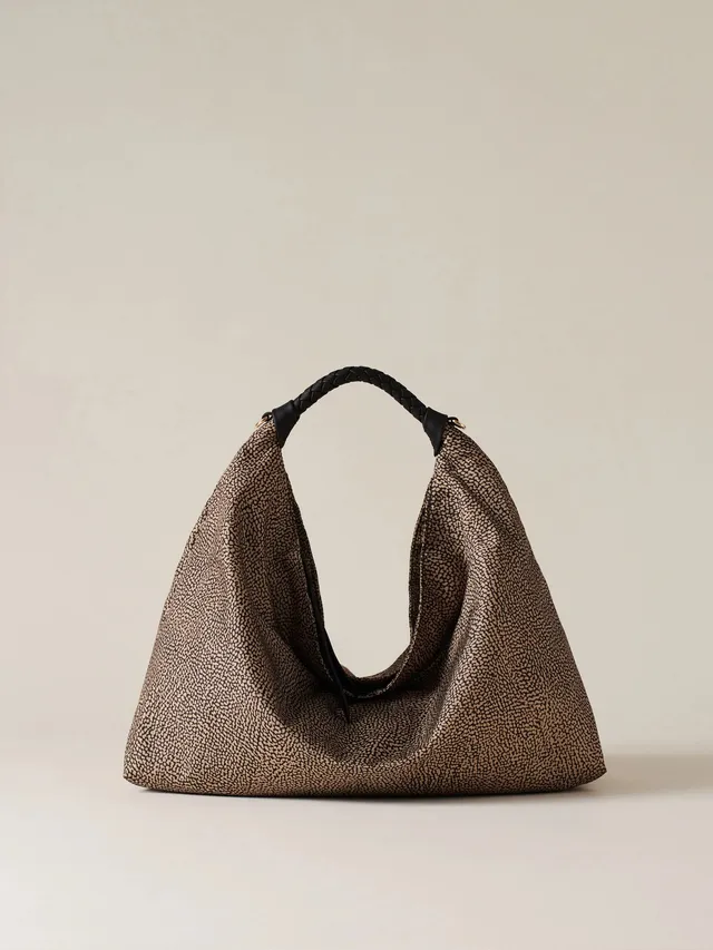 Borbonese Plié Medium 91010206 borsa hobo naturale nero