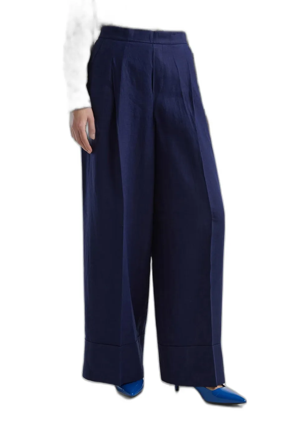 Benetton pantalone donna palazzo lino gamba ampia