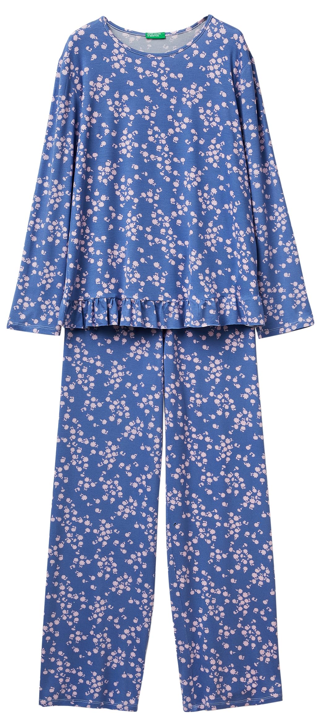 Benetton Set Pigiama Donna Viscosa XS Blu Ruches