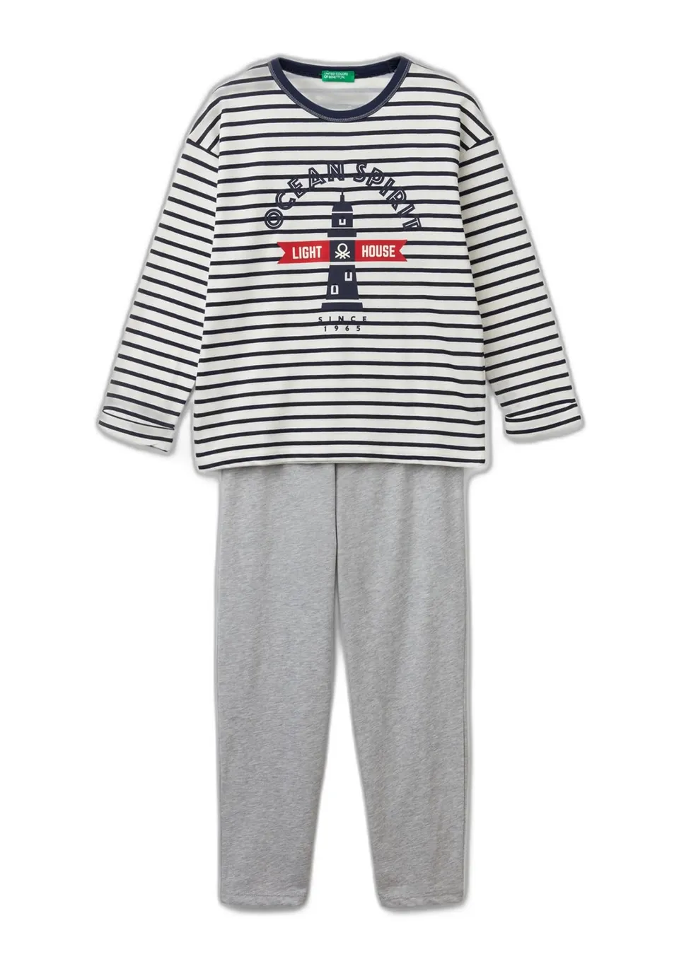 Benetton Pigiama Maglia+Pantalone a Righe Stampa Davanti