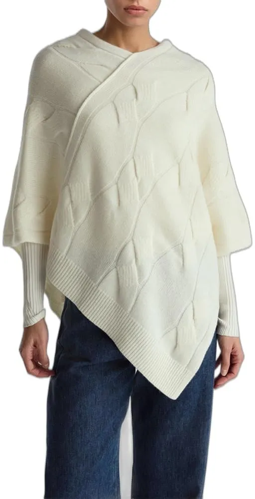 Benetton Maglieria 10K1DU01S Poncho Mantella Bianco