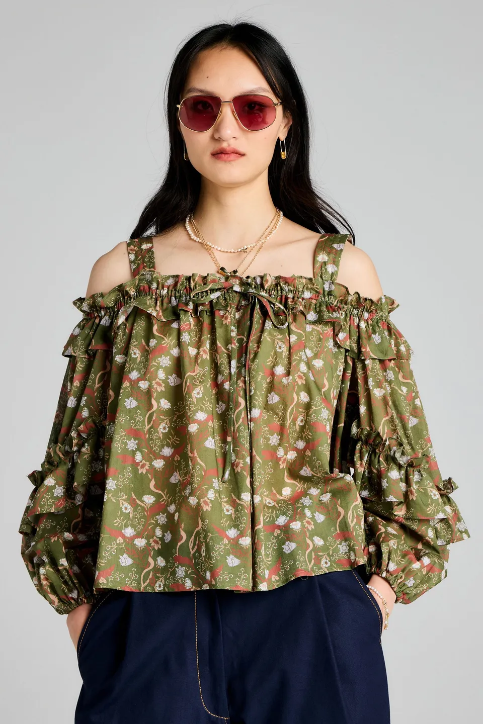 Karen Walker Leah top cotone Olive Multi
