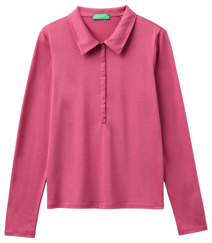 Benetton Polo Donna Marrone Manica Lunga Regular