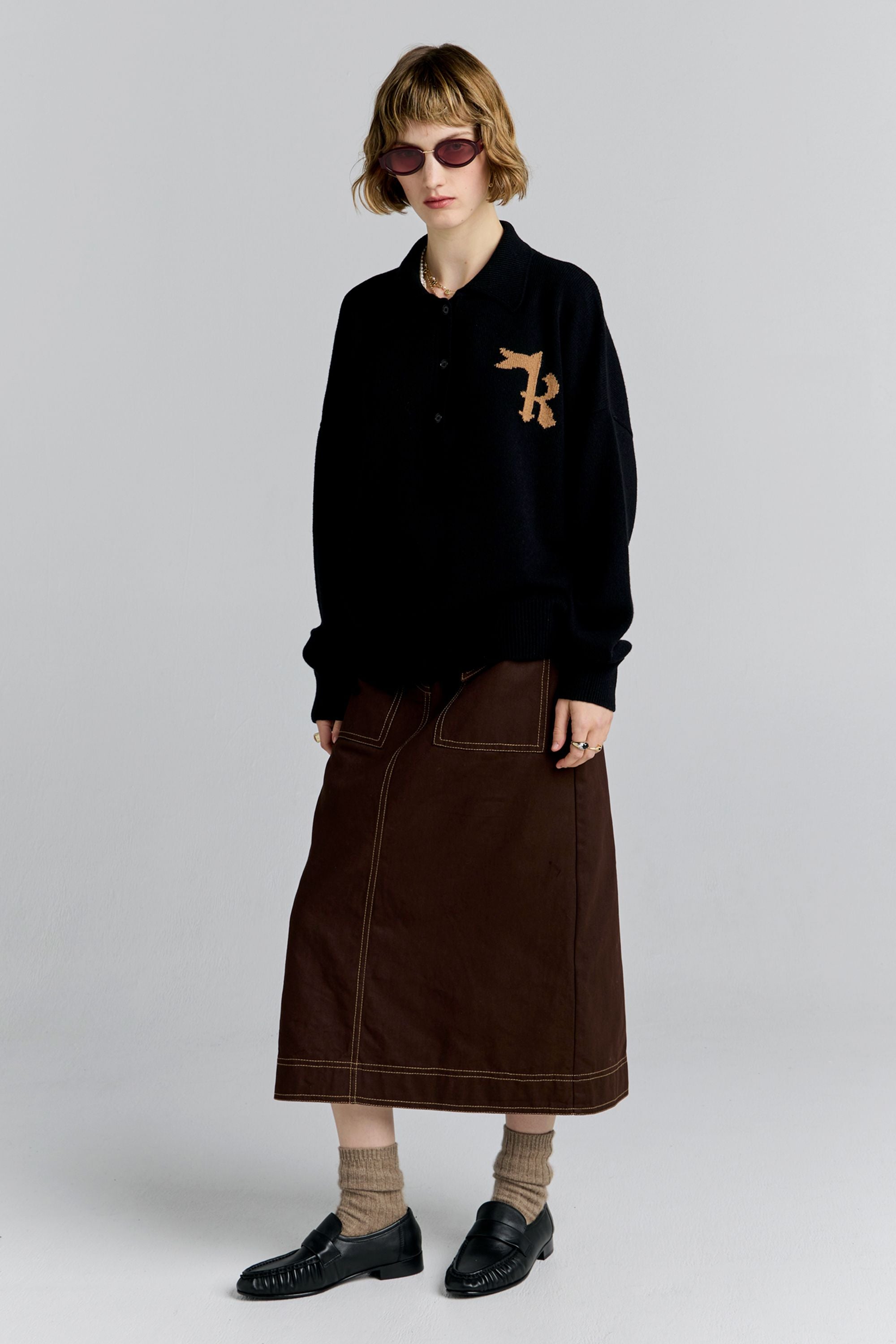 Karen Walker Tops K Flag Polo maglia black merino leggera