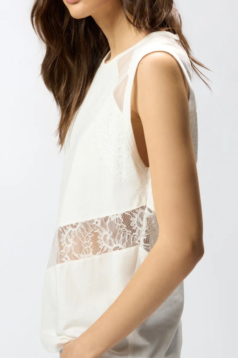 Pinko 106291 A335 Top Cotone Bianco Pizzo Floreale