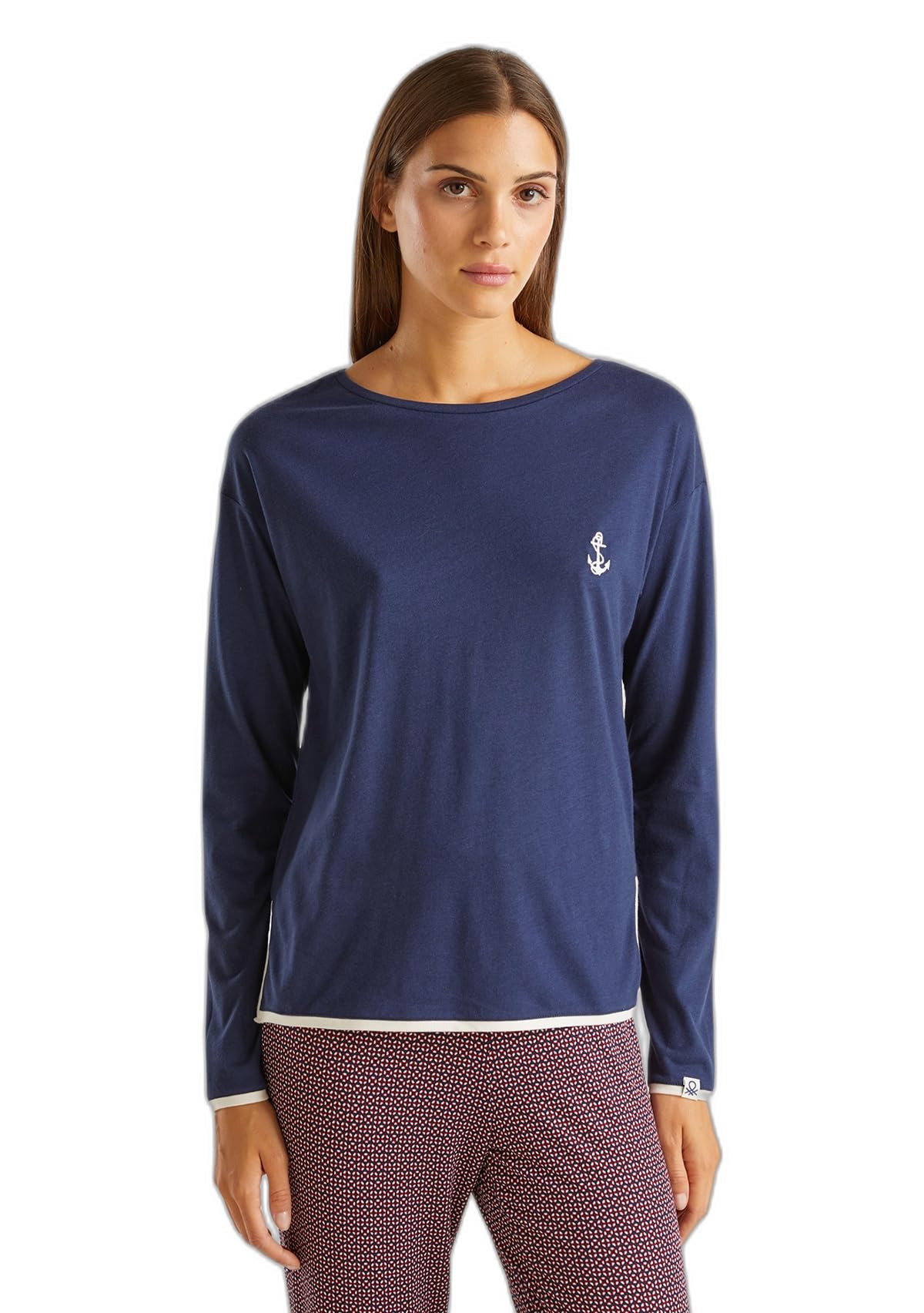 Benetton 3y5e3m063 Maglia Pigiama Donna L Bianca Cotone