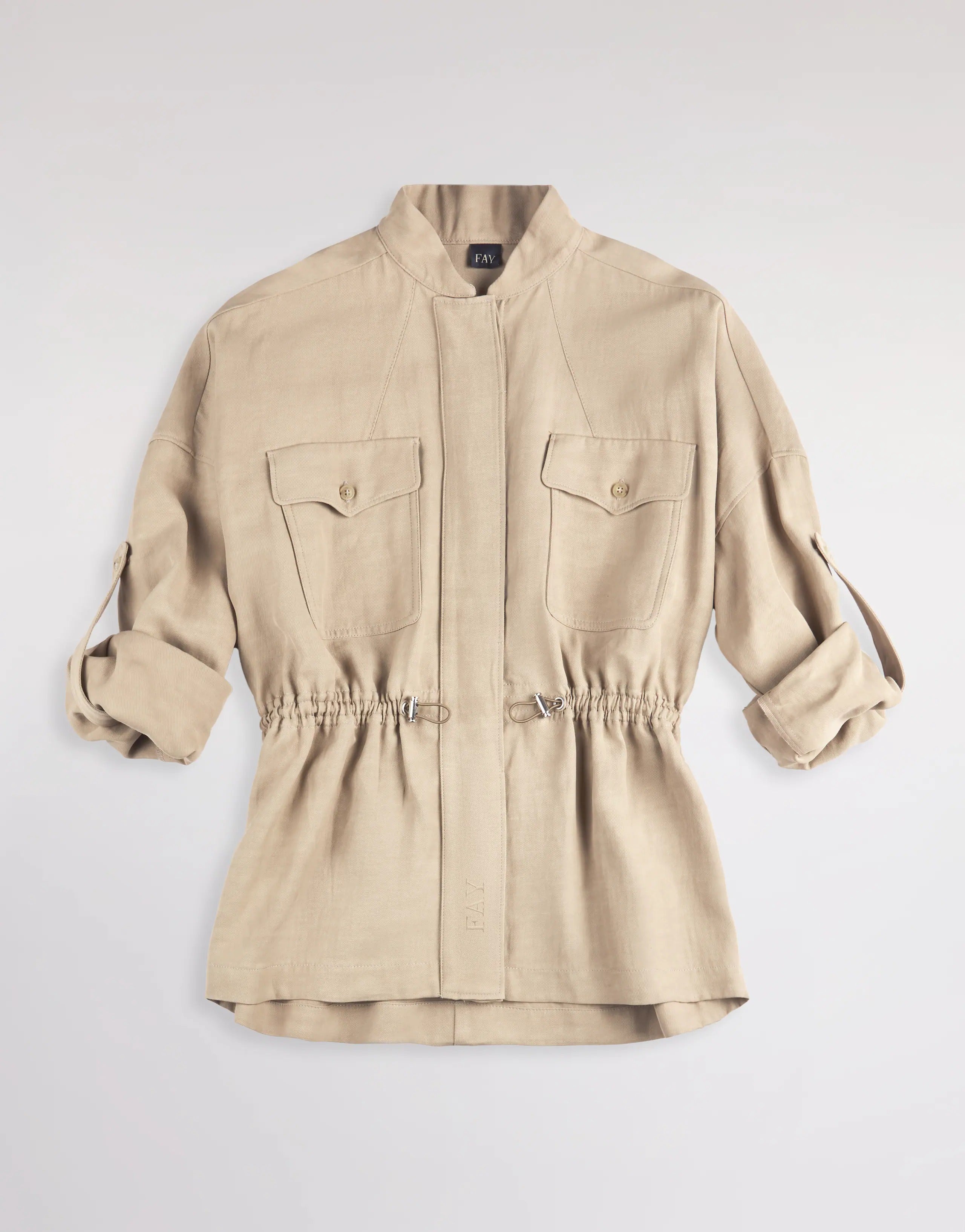 Fay NAW04525640ZD Giacca Sahariana Beige Lino