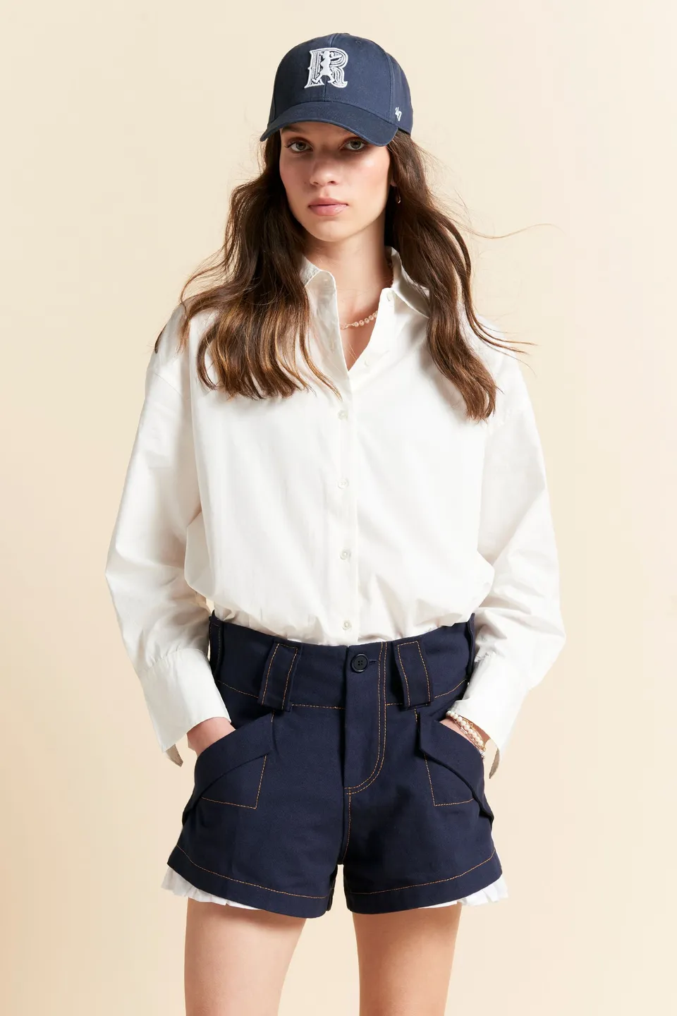 Karen Walker Harbour shorts cotone bio Navy