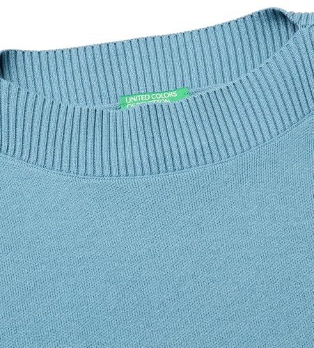 Benetton Maglia Barchetta Donna Blu Jacquard Boxy
