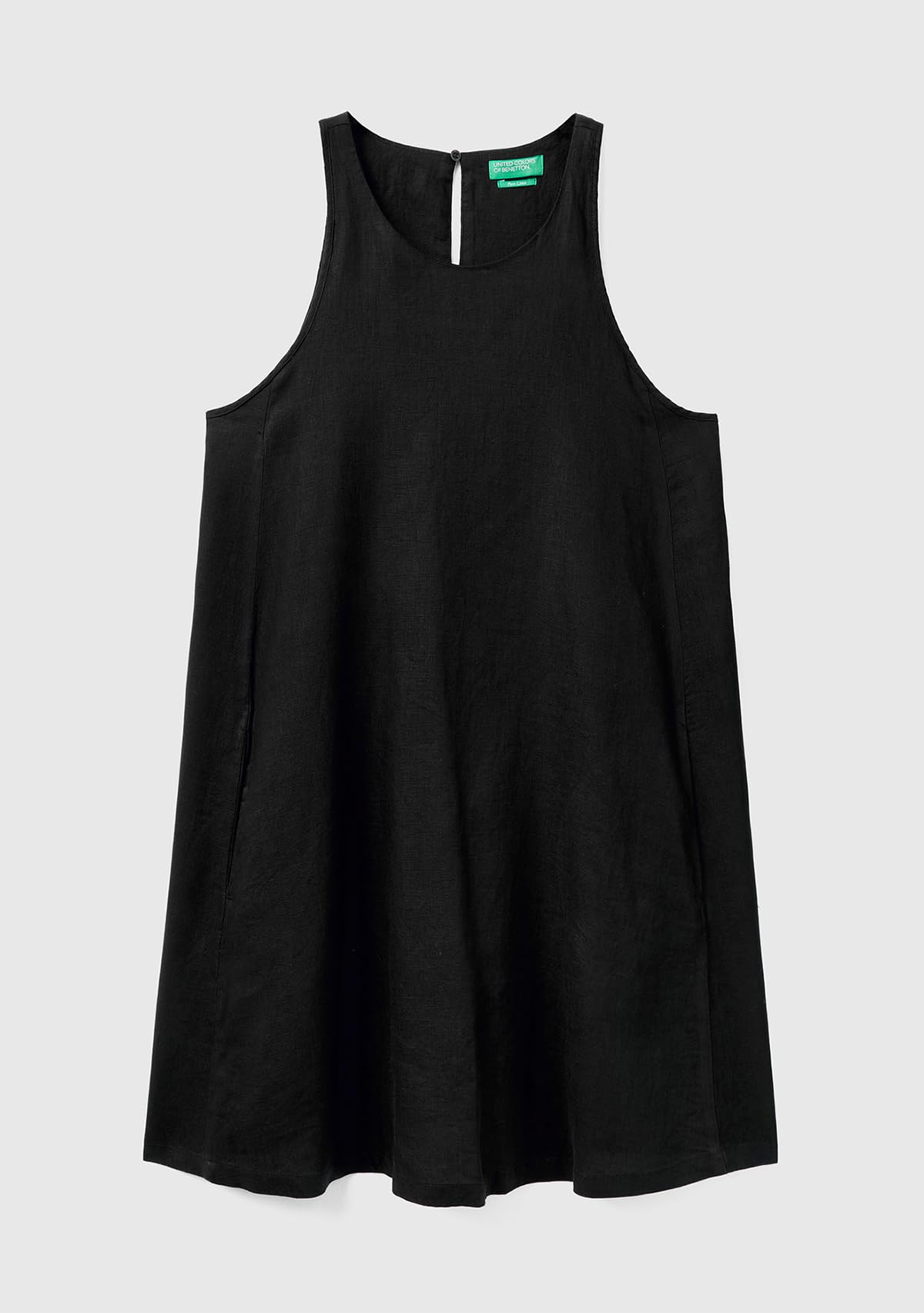 Benetton Vestito Donna Lino Svasato Tasche