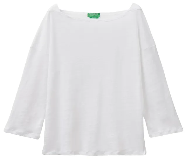Benetton 3kgqe16b0 T-Shirt Donna Bianco Ottico 101 Lino