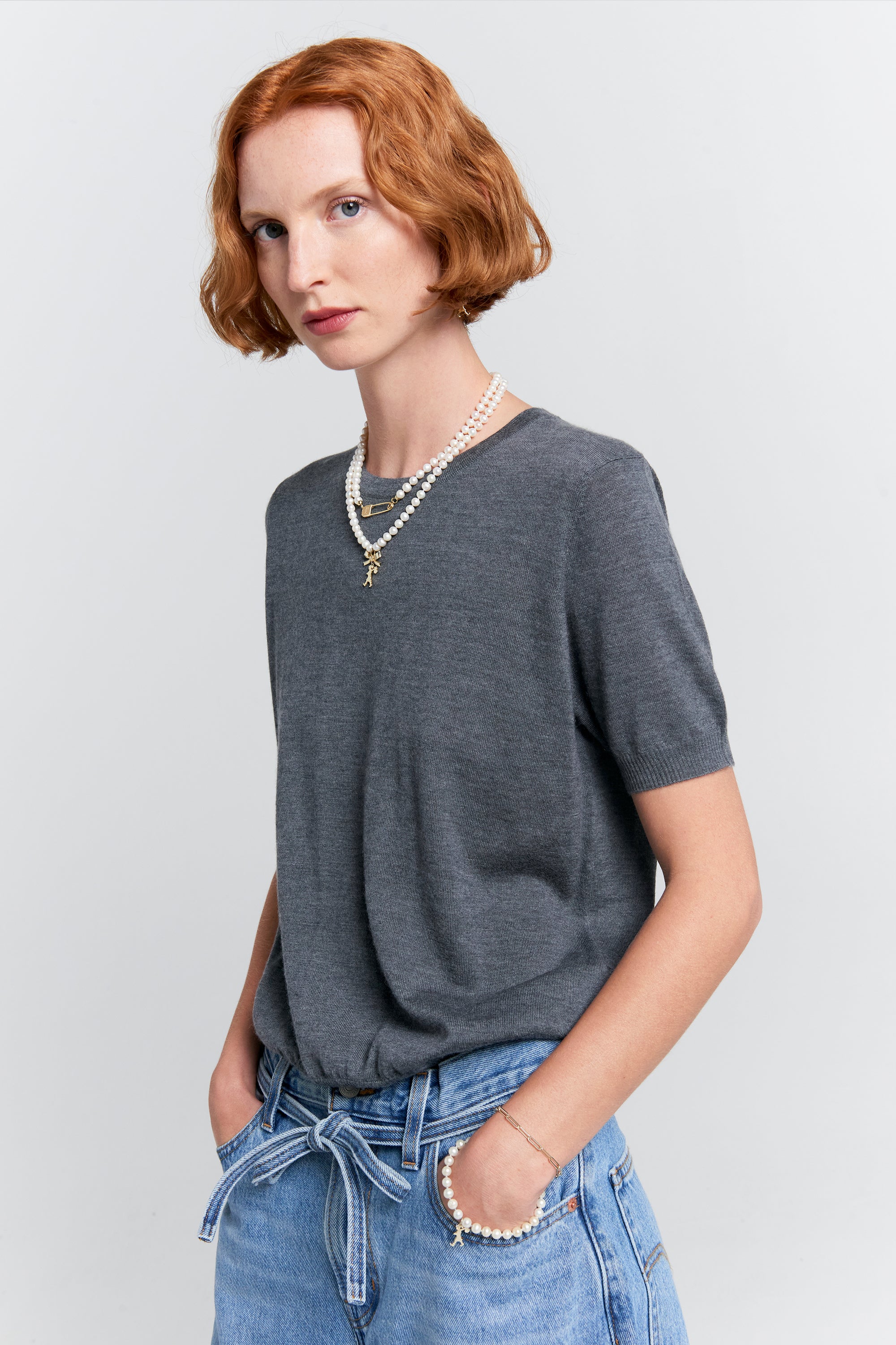 Karen Walker Fleur T-Shirt maglia Charcoal Marle cashmere